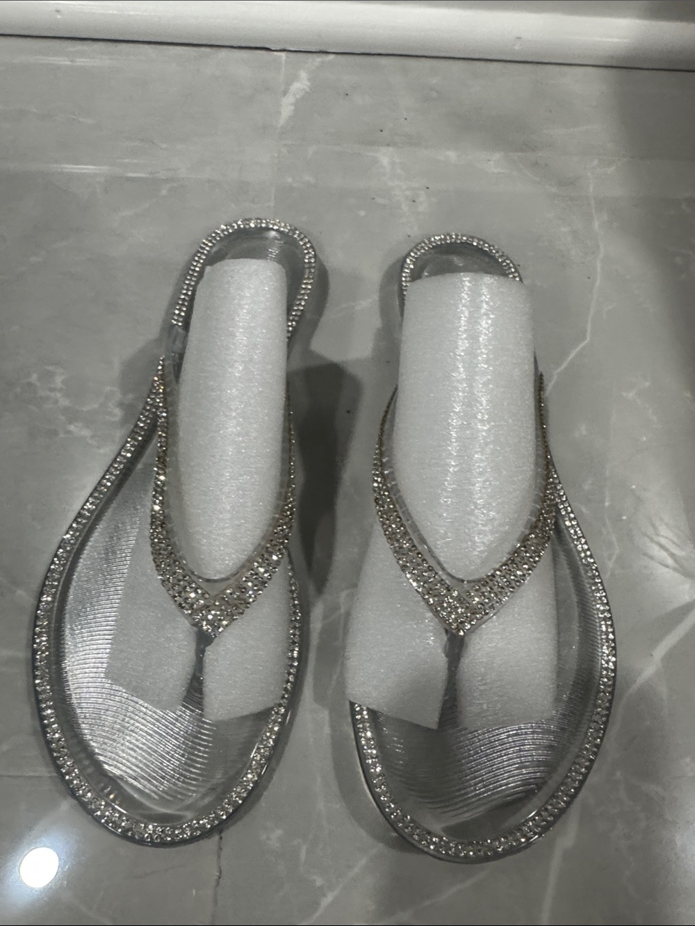 Silver Crystal Embellished Women's Thong Sandals